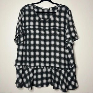 SEJOUR Gingham Plaid Boho Ruffle Business Casual Blouse Top
